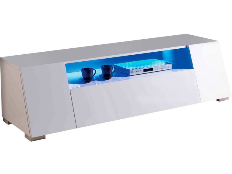 Szafka pod telewizor Chlora” z podświetleniem LED - 160 x 52 x 43,5 cm - Biała lakierowana