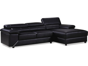 Sofa narona "London" z ekoskóry/PVC - 4 miejsca - Czarna - Prawostronna