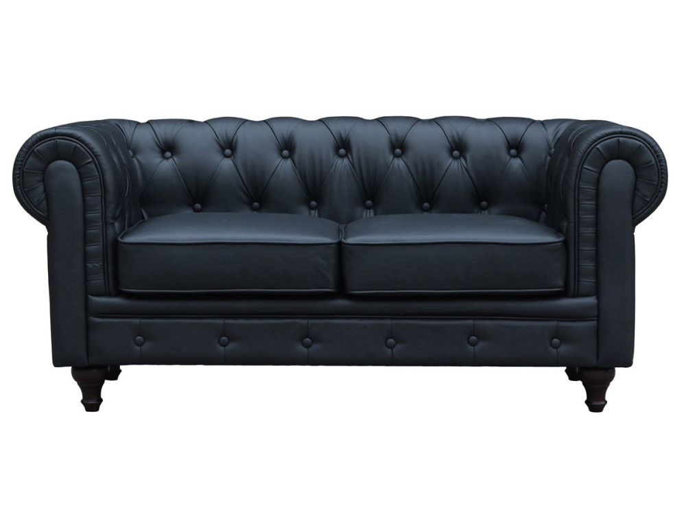 Sofa Chesterfield "Aliza" nierozkadana - 157 x 82 x 70 cm - 2 miejsca - Czarna
