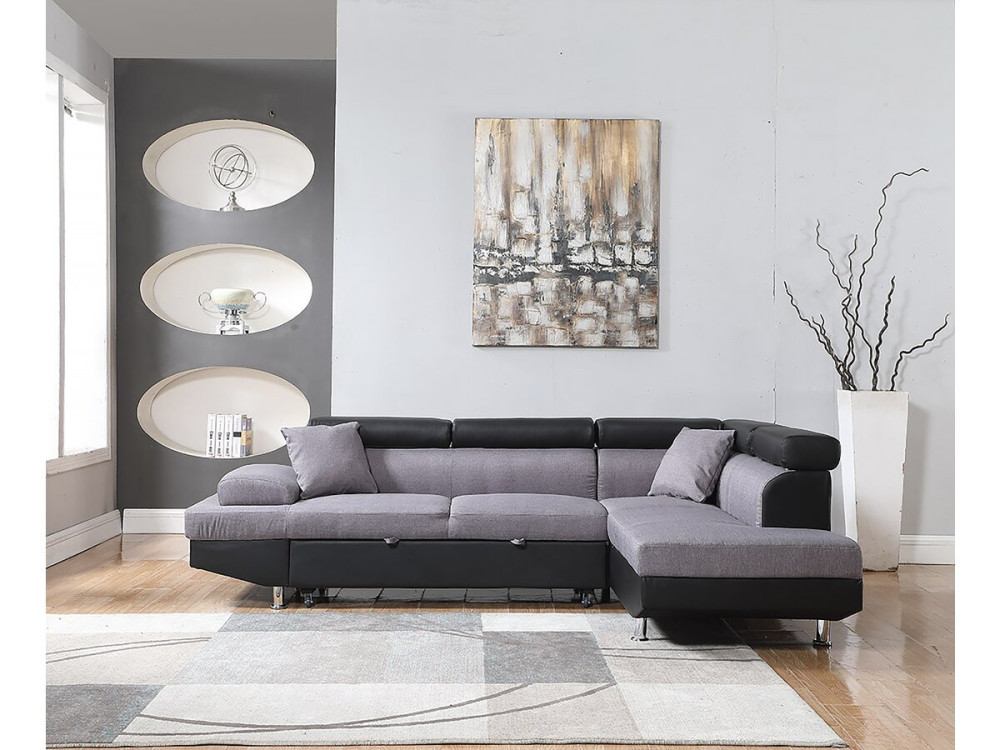 Sofa narona "Sophia luxe" - 265 x 190.5 x 80/91 cm - Czarno-szara - 5 miejsc - Prawostronna