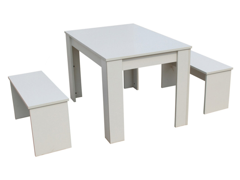 Stolik Tino” z 2 ławkami - 110 x 74 x 70 cm - Biały