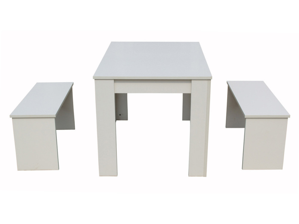 Stolik Tino” z 2 ławkami - 110 x 74 x 70 cm - Biały