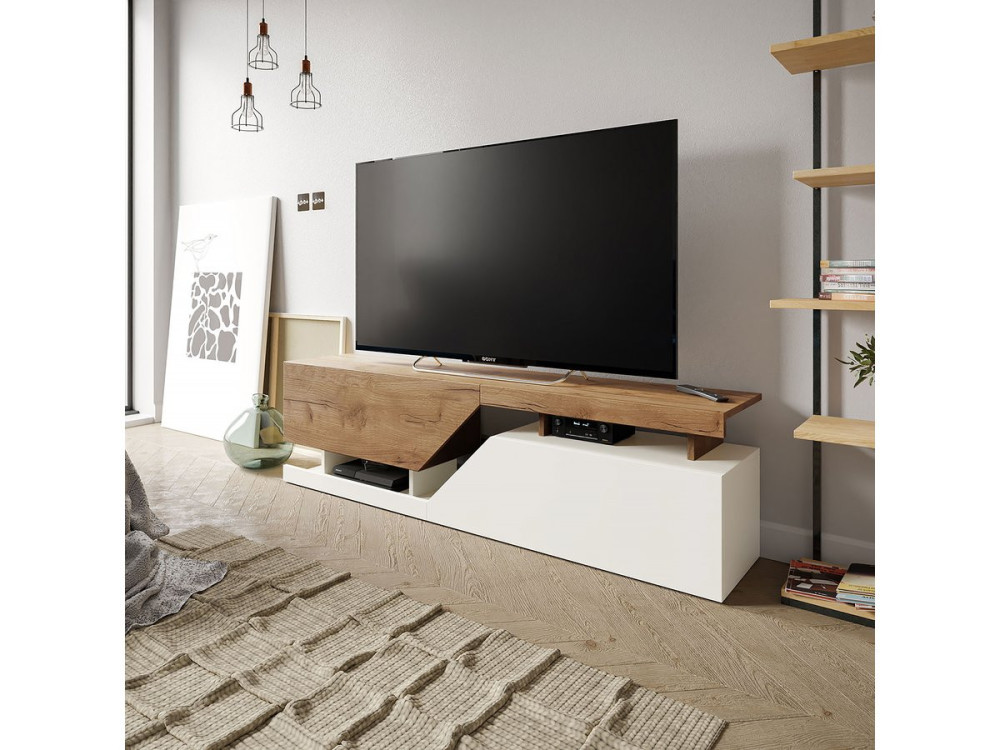 Szafka pod telewizor "Ceelias" - 160 x 46 x 35 cm - biay/brązowy