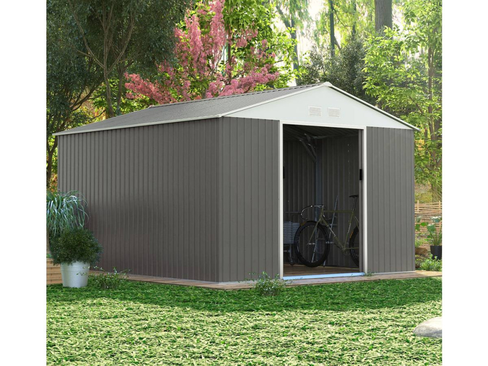 Szopa ogrodowa "Dallas" metalowa 15,16 m² ze schowkiem na drewno