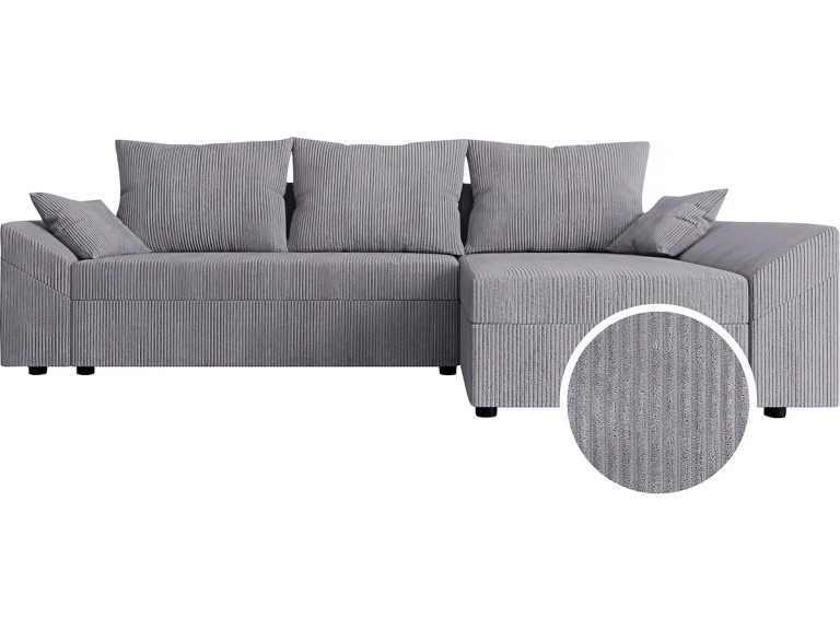 Canapé d'angle convertible avec coffre "Vaugirard 2" en velours côtelé - 3 places - Gris