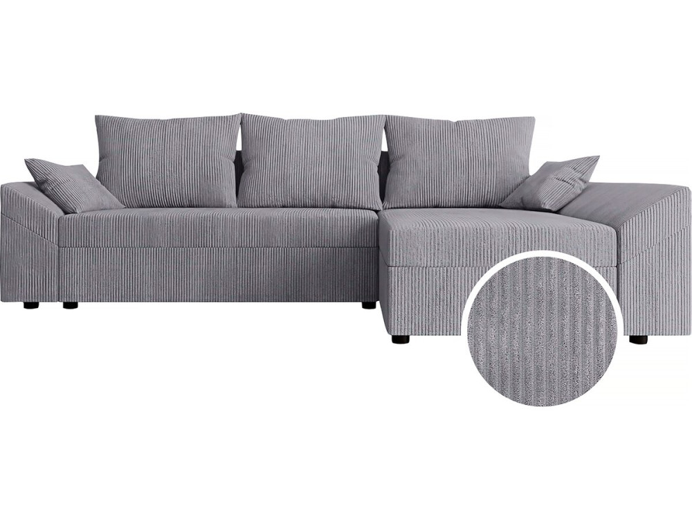 Canapé d'angle convertible avec coffre "Vaugirard 2" en velours côtelé - 3 places - Gris
