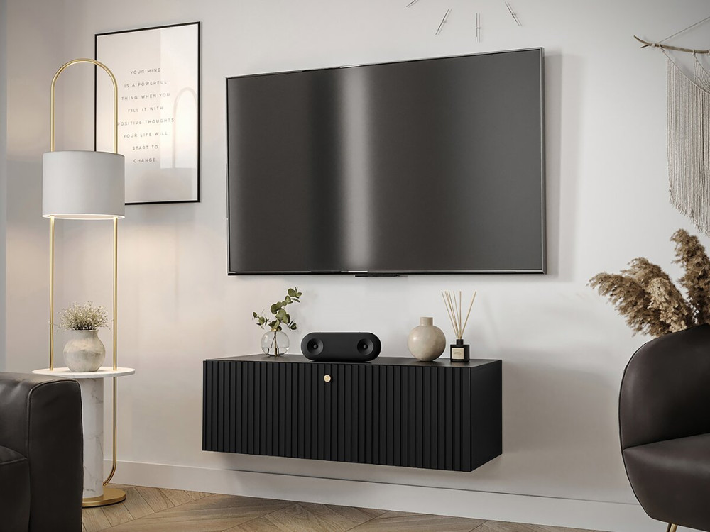 Meuble TV Suspendu "Waldi Riflo" - 100 x 34 x 40 cm - Noir