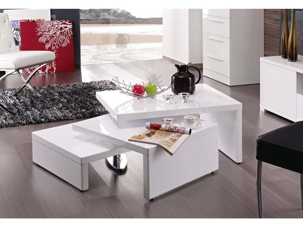 Designerski stolik kawowy "Elysa" - 80 x 59 x 37,5 cm - Biały lakierowany
