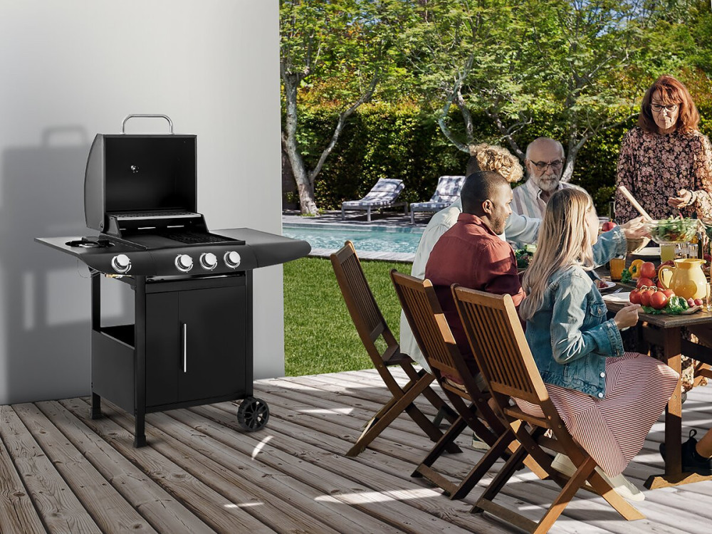 Grill gazowy "Feria 4" - 4 palniki w tym 1 boczny - 11,5 kw - Czarny