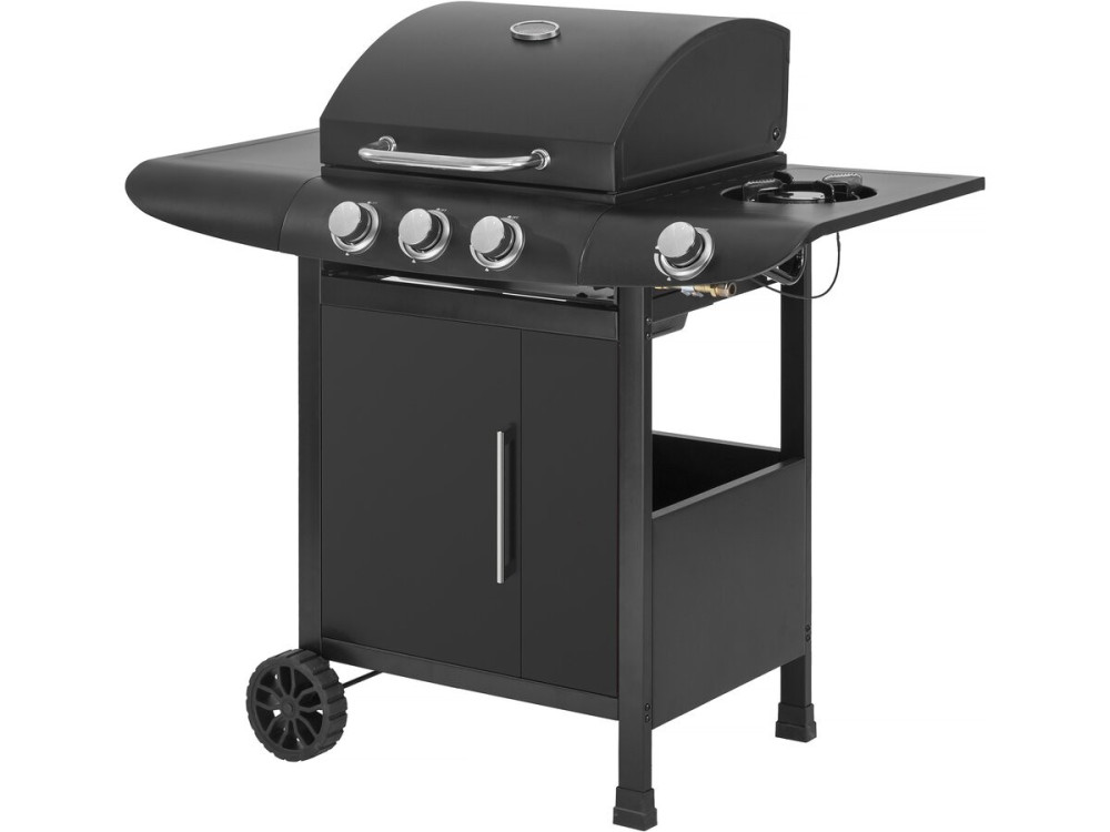 Grill gazowy "Feria 4" - 4 palniki w tym 1 boczny - 11,5 kw - Czarny