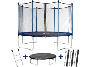 Trampolina "Happy" - Ø 3.65 m - Z siatką + drabinką + pokrowcem + zestawem kotwicznym