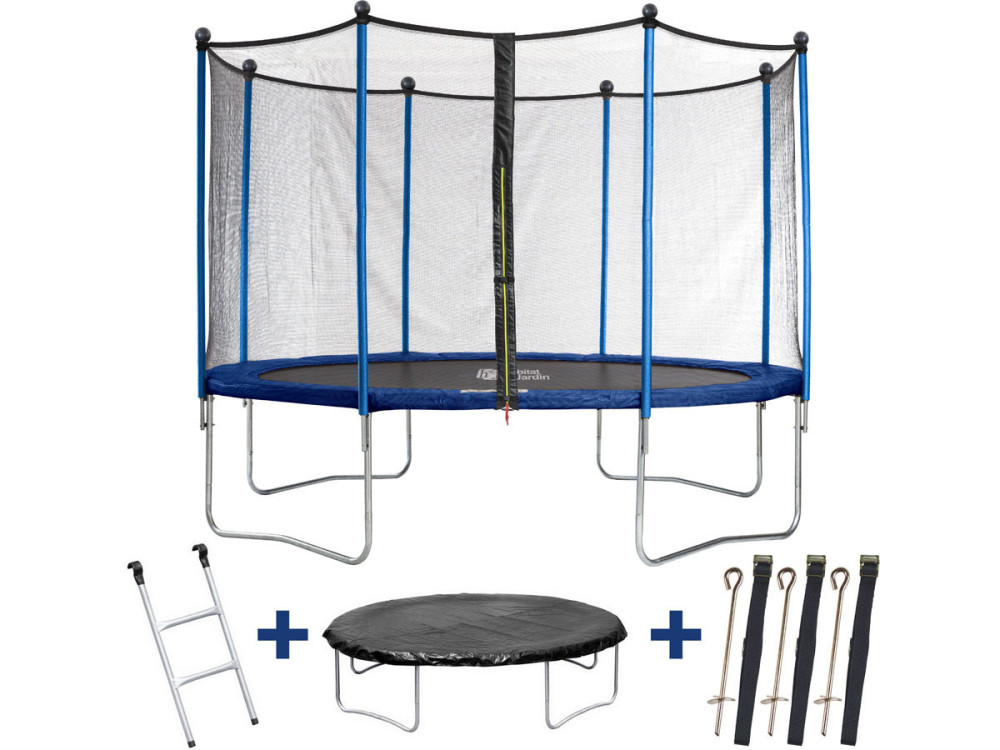 Trampolina "Happy" - Ø 3.65 m - Z siatką + drabinką + pokrowcem + zestawem kotwicznym