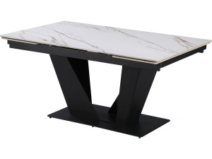 Rozkładany stół jadalny ceramiczny - 160/240 cm - 6 do 10 osób "Nova" - Biały marmurkowy złoty