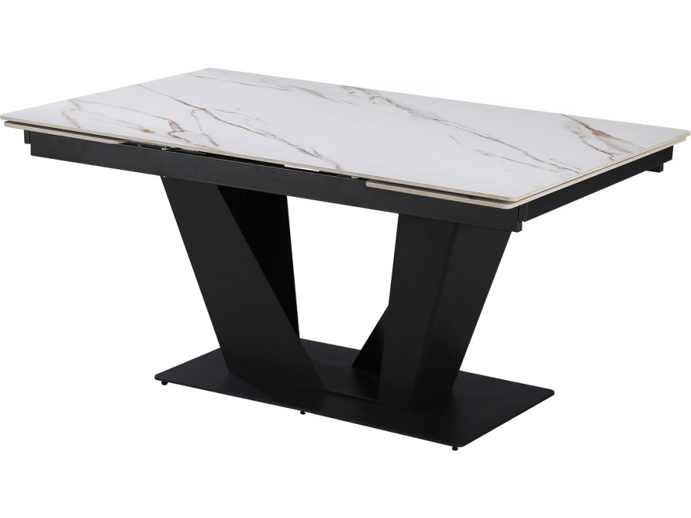 Rozkładany stół jadalny ceramiczny - 160/240 cm - 6 do 10 osób "Nova" - Biały marmurkowy złoty