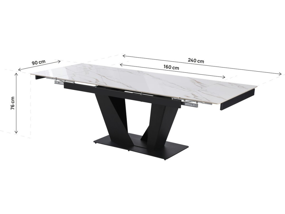 Rozkładany stół jadalny ceramiczny - 160/240 cm - 6 do 10 osób "Nova" - Biały marmurkowy złoty