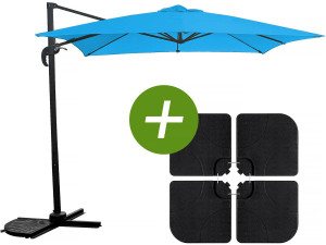 Parasol ogrodowy "Soleil" z nogą boczną - Kwadratowy - 2.5 x 2.5 m - Niebieski + płytki obciążające w zestawie