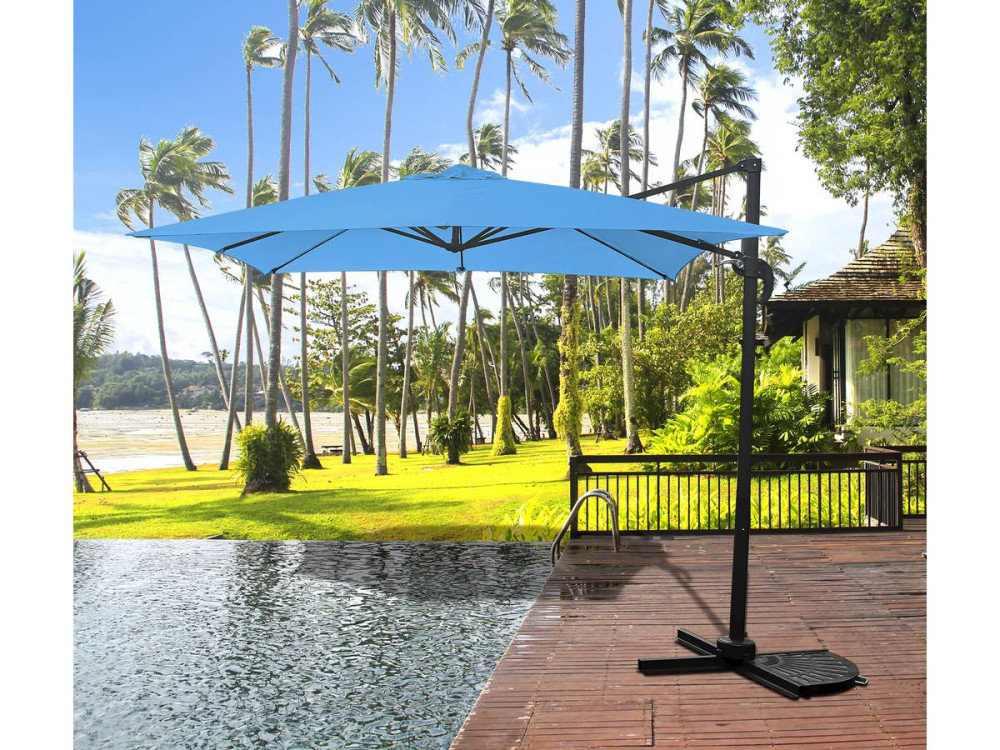 Parasol ogrodowy "Soleil" z nogą boczną - Kwadratowy - 2.5 x 2.5 m - Niebieski + płytki obciążające w zestawie