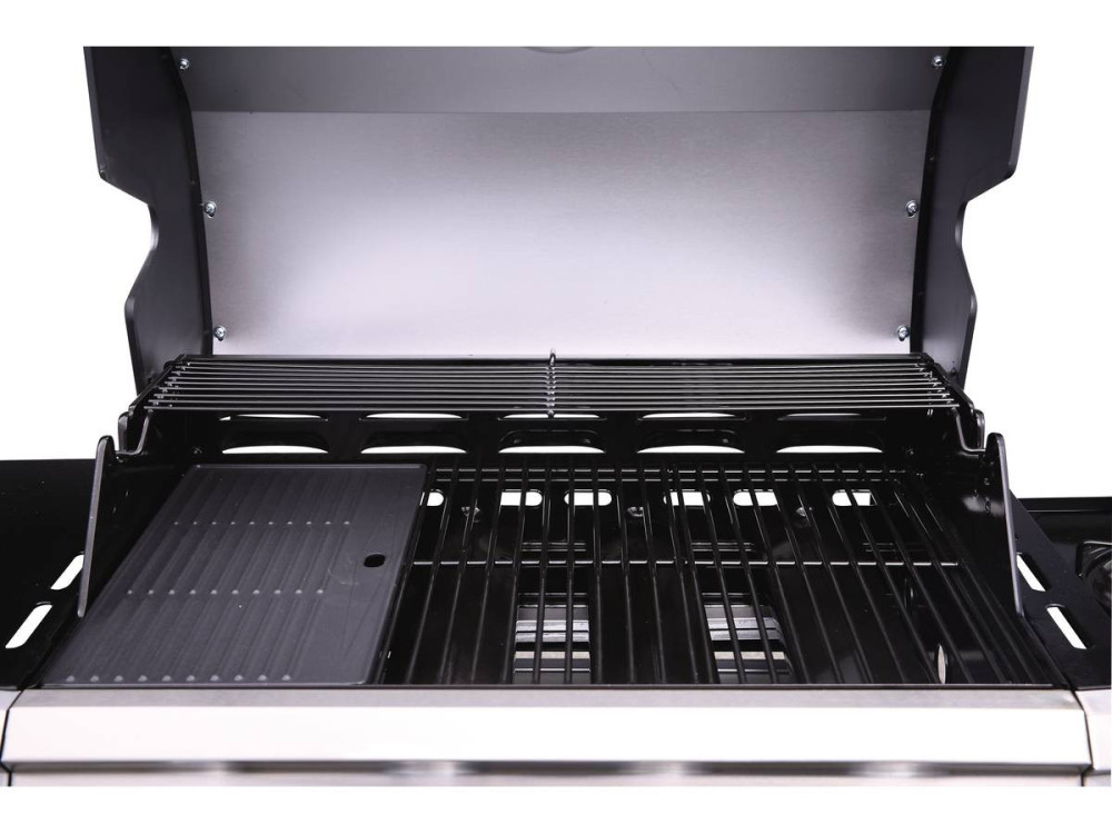 Grill gazowy z diodami LED "Bingo 4" - 4 palniki w tym 1 palnik boczny - 14 kW + Pokrowiec ochronny - Czarny