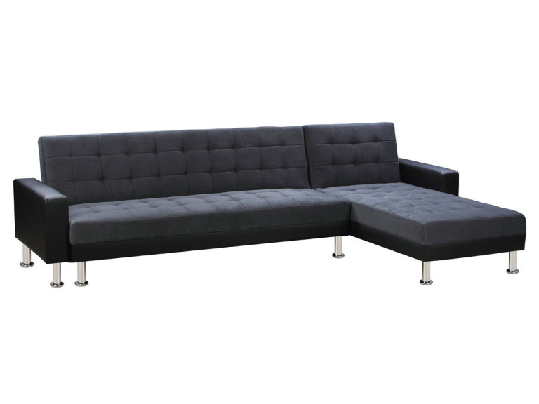 Sofa narożnikowa rozkładana „Theo" z możliwością zmiany układu narożnika (lewostronny lub prawostronny) - 5 miejsc - Czarno-szar
