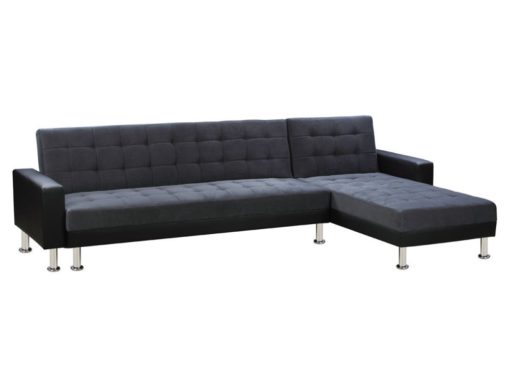 Sofa narożnikowa rozkładana „Theo" z możliwością zmiany układu narożnika (lewostronny lub prawostronny) - 5 miejsc - Czarno-szar