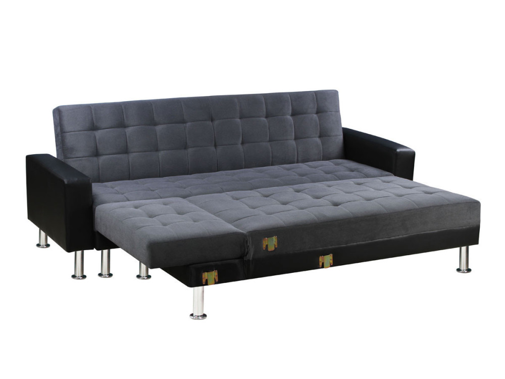 Sofa narożnikowa rozkładana „Theo" z możliwością zmiany układu narożnika (lewostronny lub prawostronny) - 5 miejsc - Czarno-szar