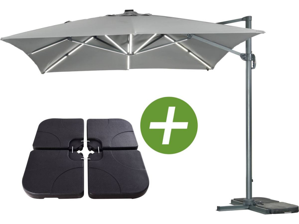 Parasol ogrodowy "Sun 3 Luxe" - Światła LED - Kwadratowy - 3 x 3 m - Szary - Obciążniki w zestawie