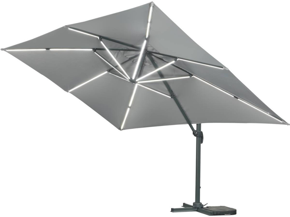Parasol ogrodowy "Sun 3 Luxe" - Światła LED - Kwadratowy - 3 x 3 m - Szary - Obciążniki w zestawie