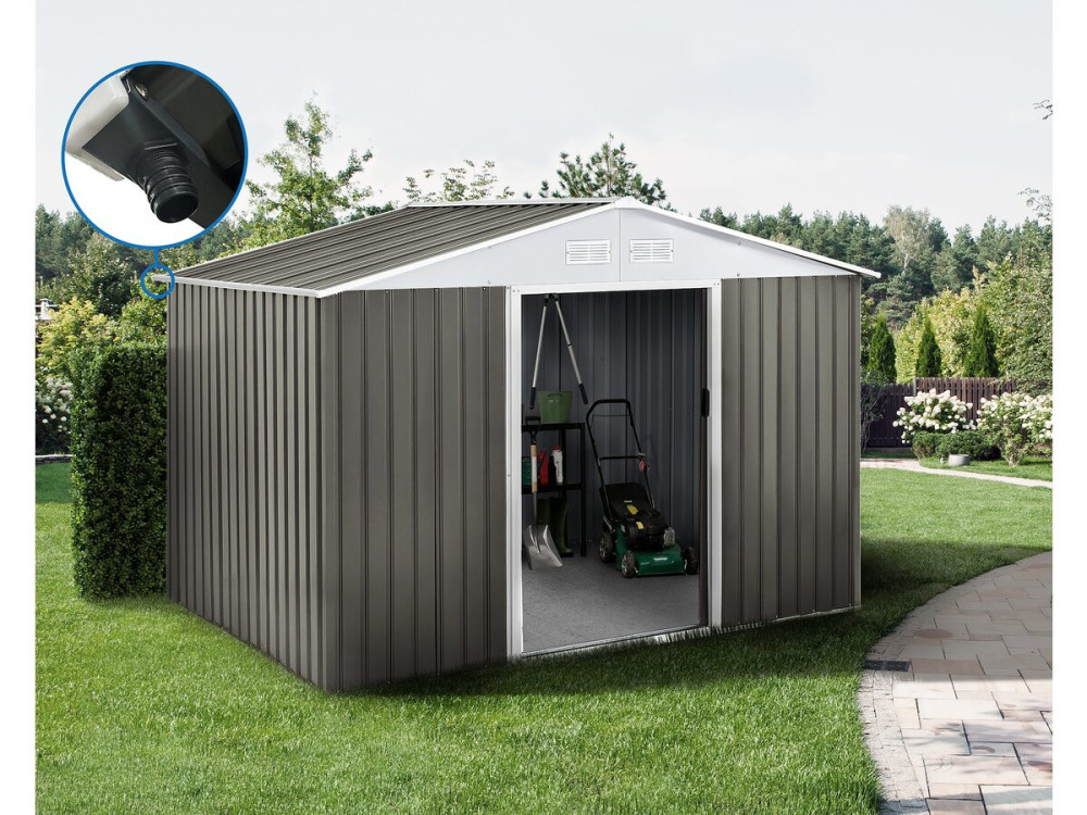 Metalowa szopa ogrodowa "Dallas" - 8,84m² z rynną - Taupe