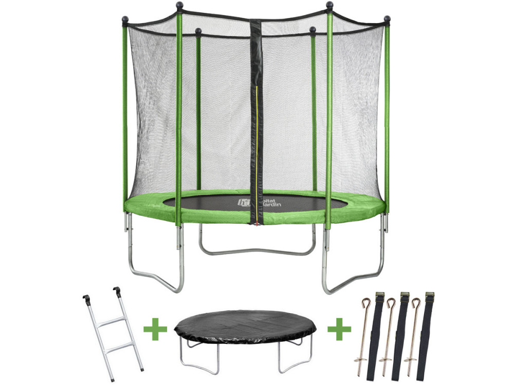 Trampolina Yoopi” - Ø 3.05 m - z siatką + drabinką + pokrowcem + zestawem do mocowania