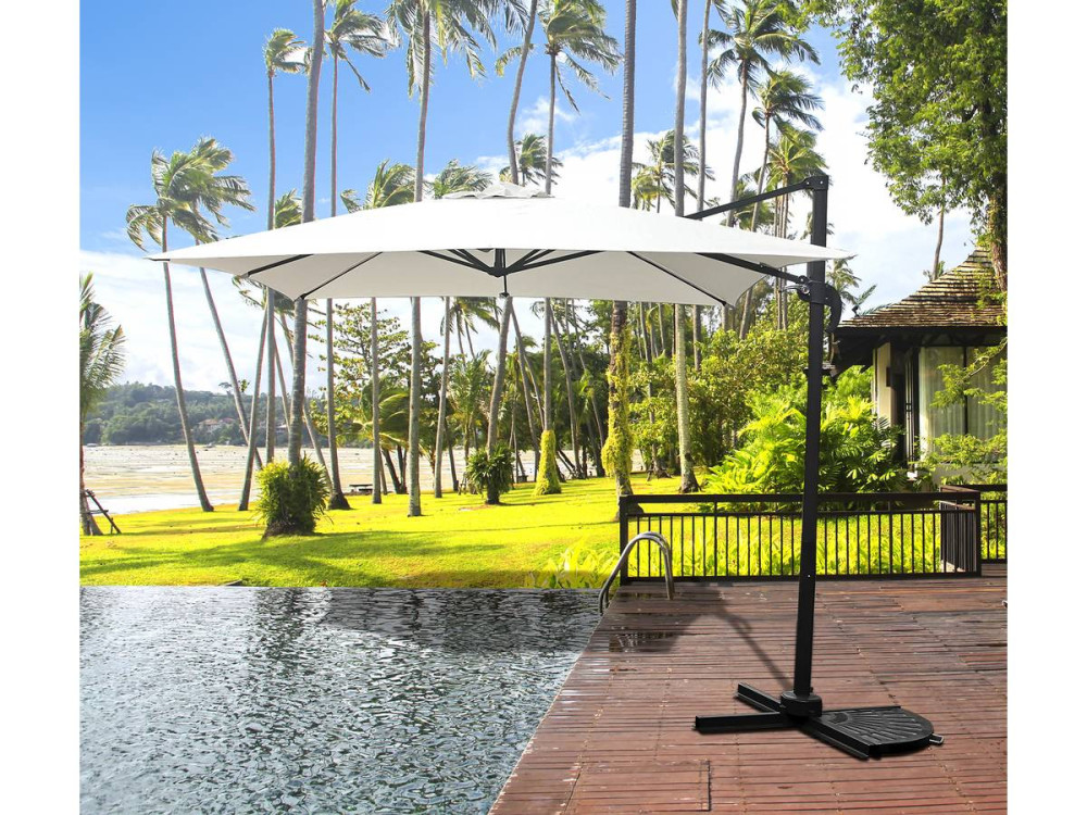Parasol ogrodowy "Soleil" z boczną nogą - Kwadratowy - 2.5 x 2.5 m - Ecru + pokrowiec zabezpieczający