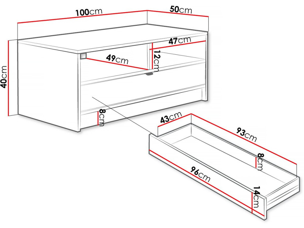 Stolik kawowy Tireno - 100 cm X 40 cm X 50 cm - biały