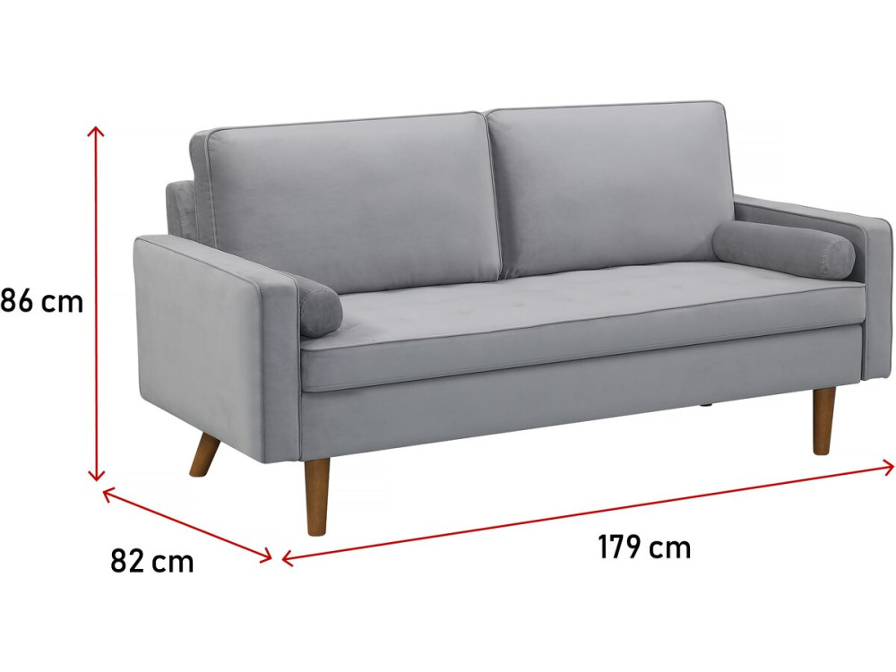 Naprawiono aksamitna sofe Yannick” - 82 x 179 x 86 cm - 3 miejsca - Jasnoszary