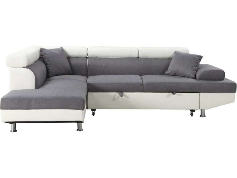 Sofa narożna "Sophia luxe" - 265 x 190.5 x 80/91 cm - Biało-szara - 5 miejsc - Lewostronna