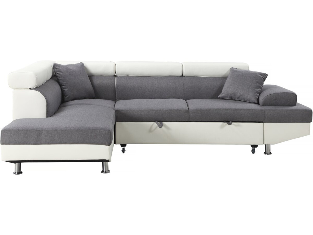 Sofa narożna "Sophia luxe" - 265 x 190.5 x 80/91 cm - Biało-szara - 5 miejsc - Lewostronna