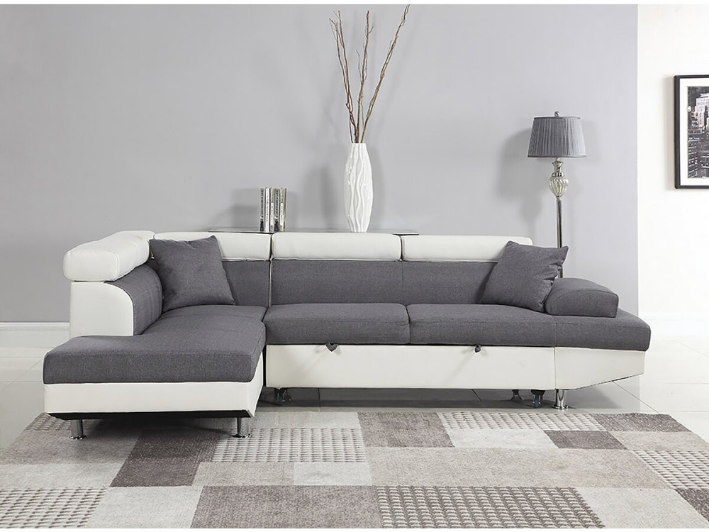 Sofa narożna "Sophia luxe" - 265 x 190.5 x 80/91 cm - Biało-szara - 5 miejsc - Lewostronna