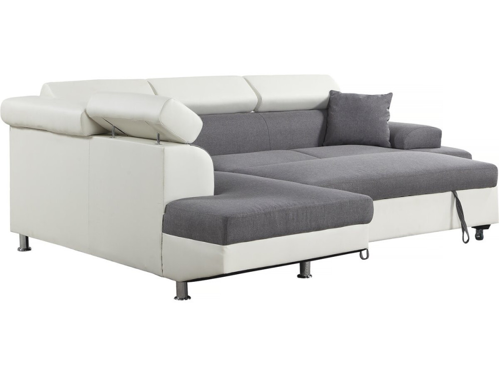 Sofa narożna "Sophia luxe" - 265 x 190.5 x 80/91 cm - Biało-szara - 5 miejsc - Lewostronna