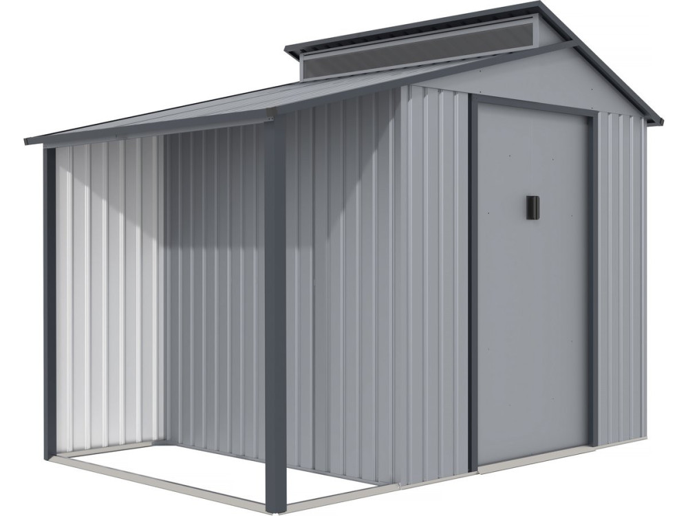 Metalowa szopa ogrodowa z pergolą "Madras" - 5,64 m² - 193 x 292 x 229 cm - Szary
