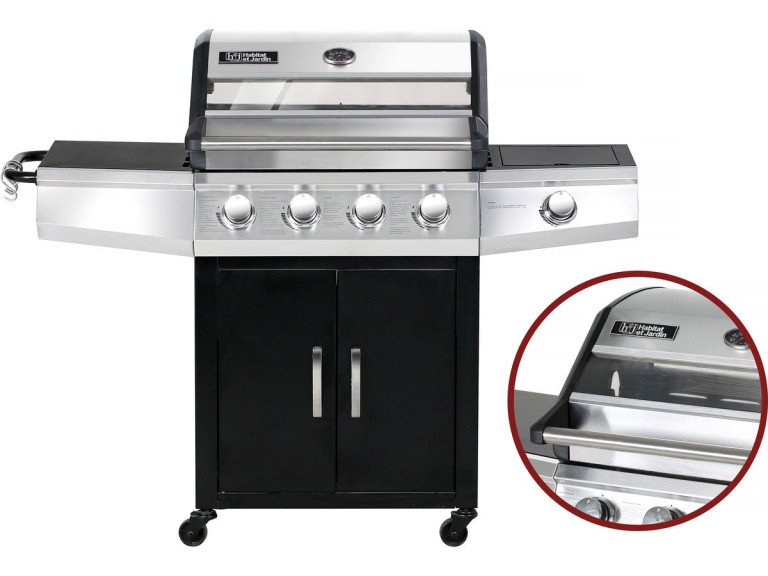 Grill gazowy ze szklaną pokrywą "Bingo 5" - 5 palników, z czego 1 boczny - 15.2kW + Pokrowiec zabezpieczający - Czarny