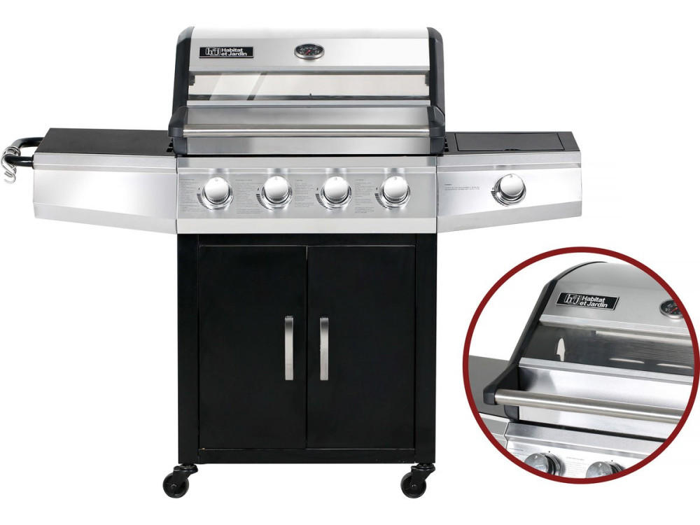 Grill gazowy ze szklaną pokrywą "Bingo 5" - 5 palników, z czego 1 boczny - 15.2kW + Pokrowiec zabezpieczający - Czarny