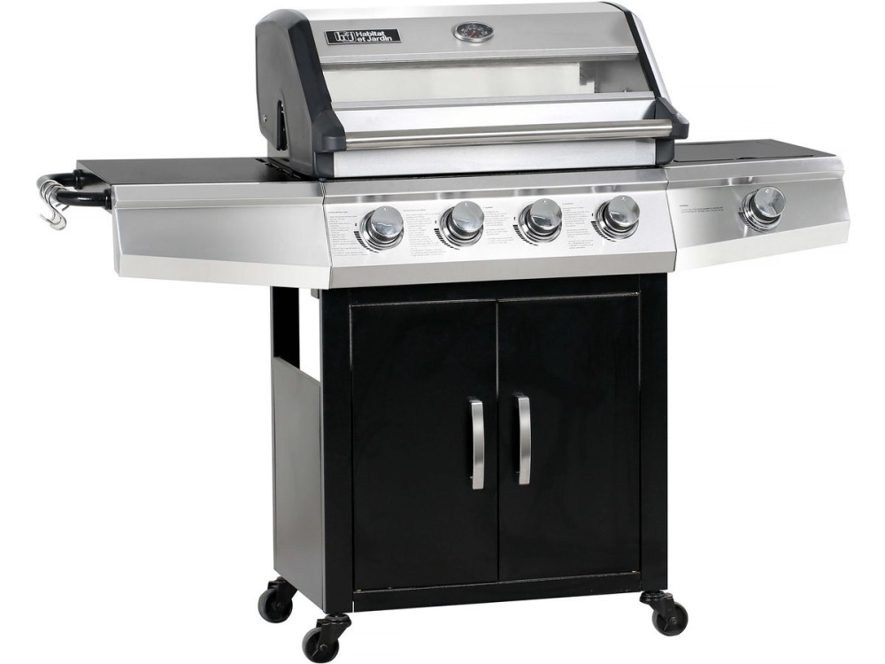 Grill gazowy ze szklaną pokrywą "Bingo 5" - 5 palników, z czego 1 boczny - 15.2kW + Pokrowiec zabezpieczający - Czarny