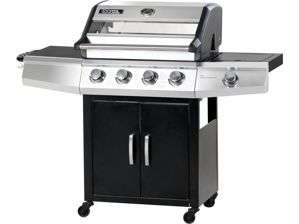 Grill gazowy ze szklaną pokrywą "Bingo 5" - 5 palników, z czego 1 boczny - 15.2kW + Pokrowiec zabezpieczający - Czarny