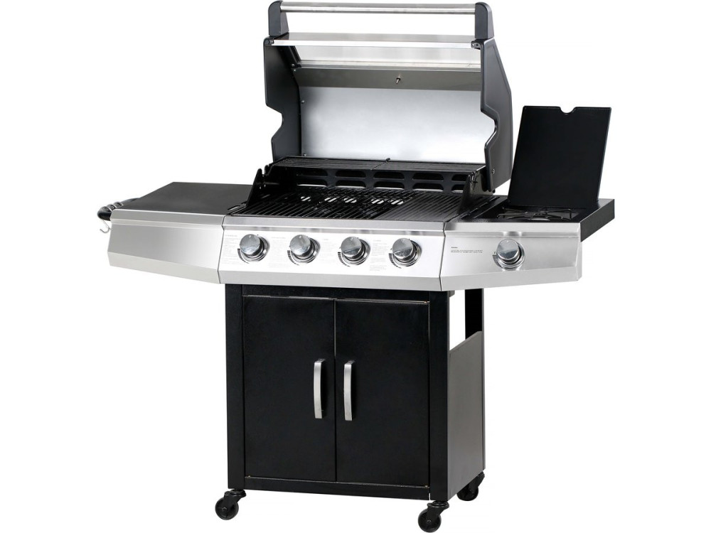 Grill gazowy ze szklaną pokrywą "Bingo 5" - 5 palników, z czego 1 boczny - 15.2kW + Pokrowiec zabezpieczający - Czarny