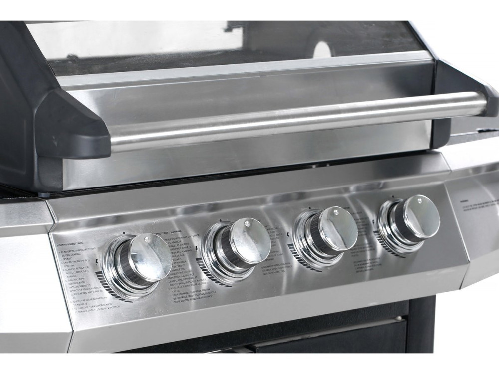 Grill gazowy ze szklaną pokrywą "Bingo 5" - 5 palników, z czego 1 boczny - 15.2kW + Pokrowiec zabezpieczający - Czarny