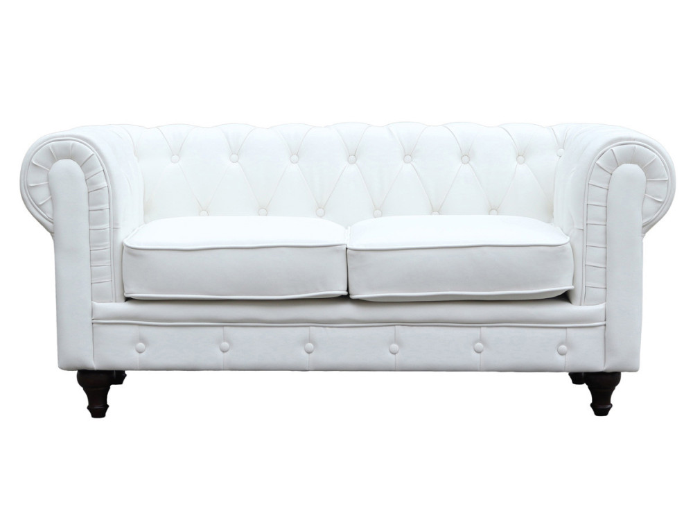 Sofa Chesterfield "Aliza" nierozkładana - 157 x 82 x 70 cm - 2 miejsca - Biała