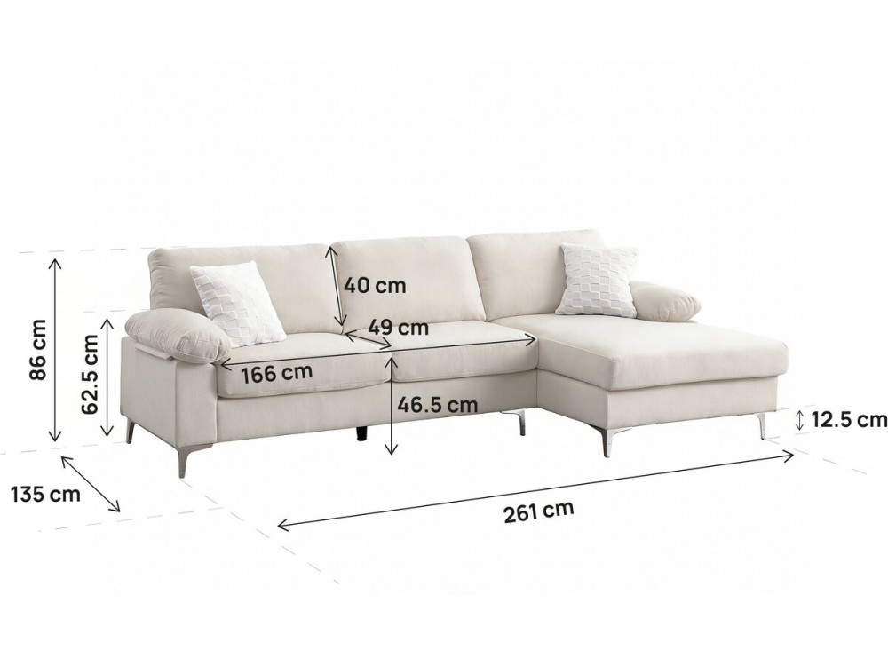 Sofa narożna "Jade" z tkaniny szenilowej - 3-osobowa - Beżowy