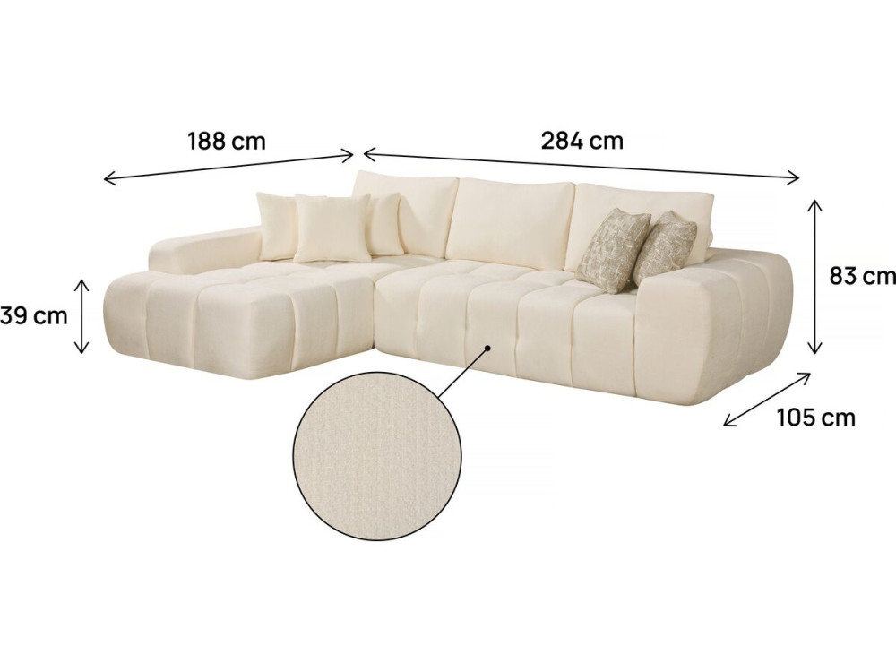 Sofa narożna "Sidonie" lewa w tkaninie bąbelkowej - 4-osobowa - Beżowy