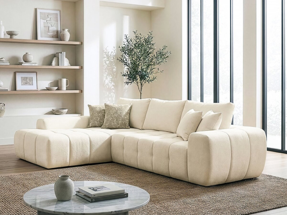 Sofa narożna "Sidonie" lewa w tkaninie bąbelkowej - 4-osobowa - Beżowy