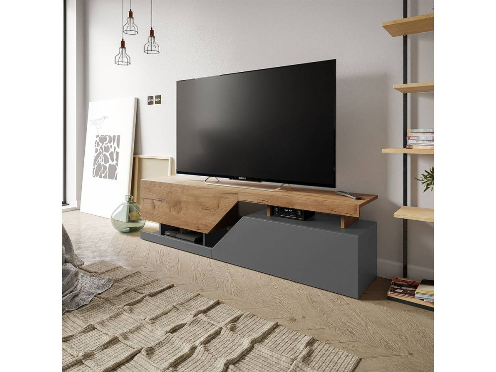 Stojak na telewizor "Ceelias" - 160 x 46 x 35 cm - Szary/brązowy