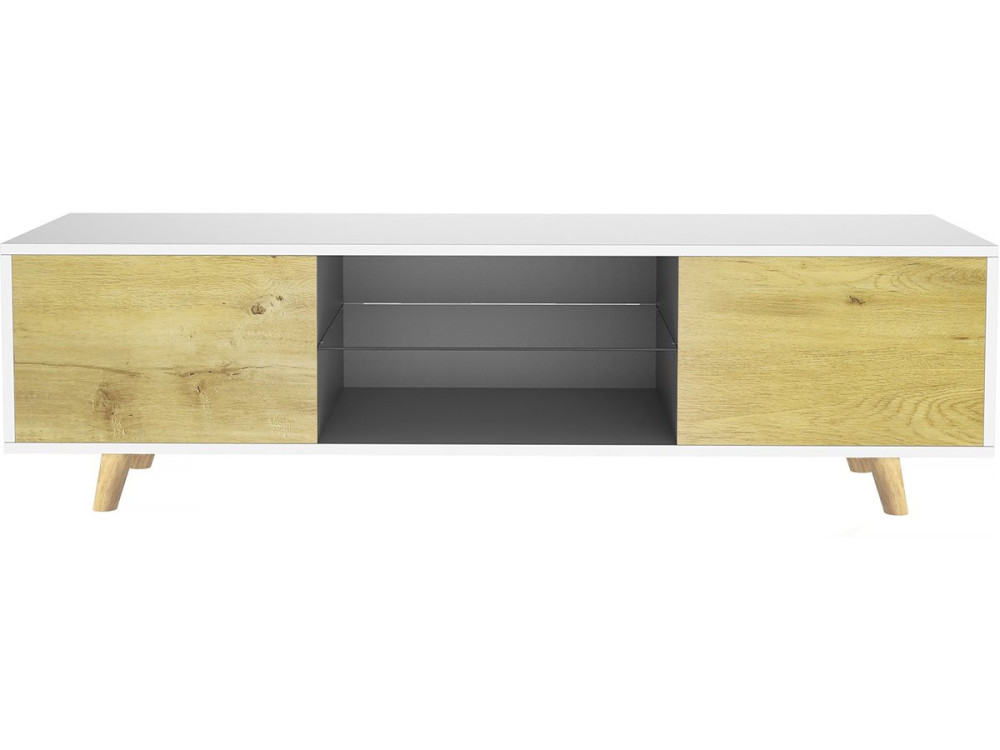 Podstawa pod telewizor LED "Inna" - 140 x 42 x 45 cm - Biały/Dąb