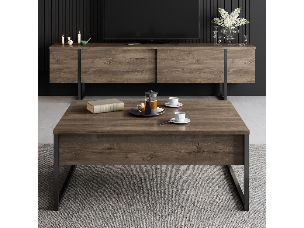 Drewniana podstawa pod telewizor "Luxe" - 180 x 30 x 50 cm - orzech czarny